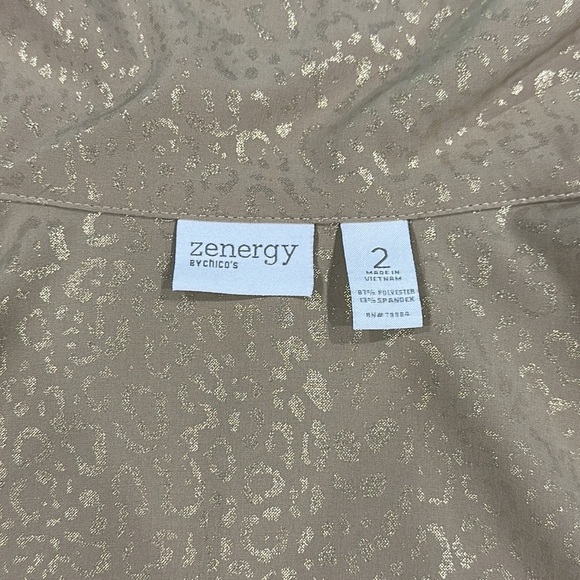 Zenergy by Chico’s Beige Gold Leopard Print Zip-Up Jacket Size 2 - Picture 6 of 11